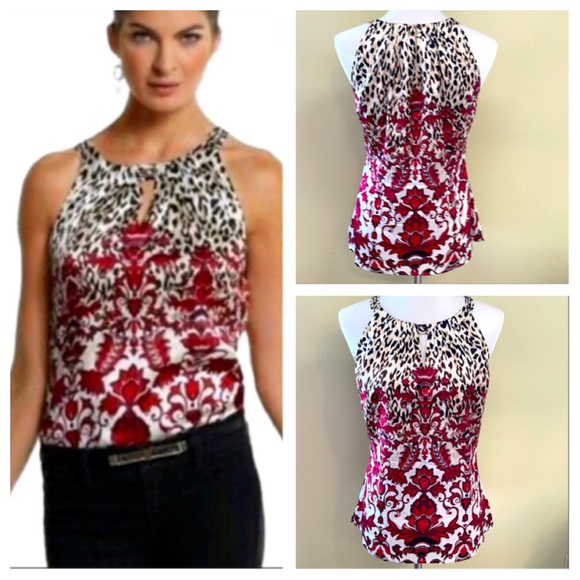 White House Black Market Tops - 🌿WHBM Magenta Leopard Floral Halter